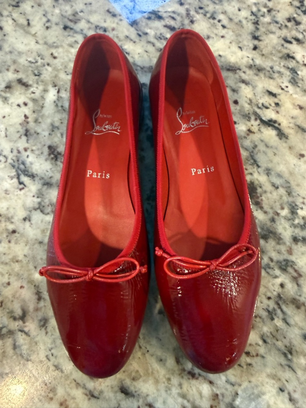 Christian Louboutin Glossy Red Patent Ballet Flats with Bow Trim size 40 - Picture 5 of 12